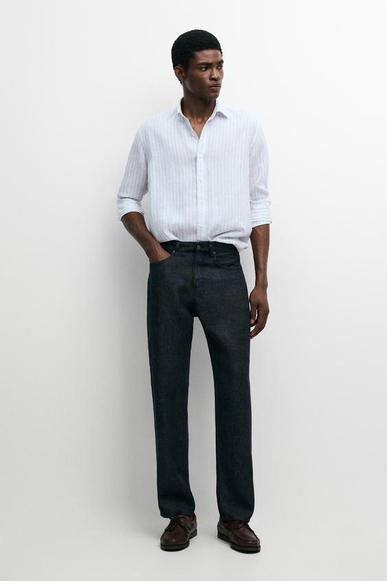 Chemise rayée en pur lin extra-fin - Raie verte de Zara - Image 0