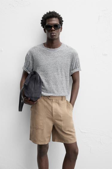 WASHED COTTON-LINEN BERMUDA SHORTS - Beige by Zara - Image 4