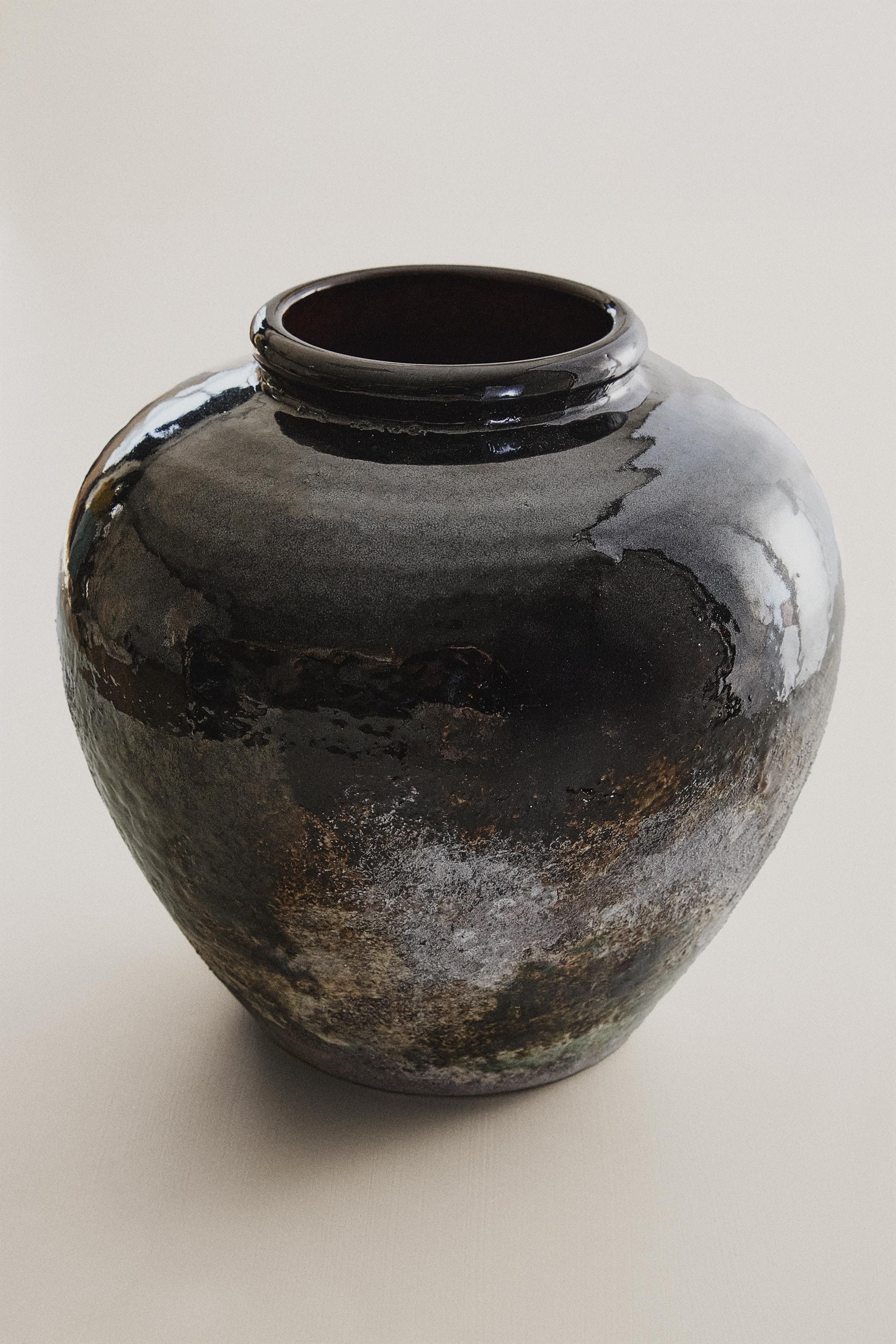 MEDIUM ENAMELLED STONEWARE VASE