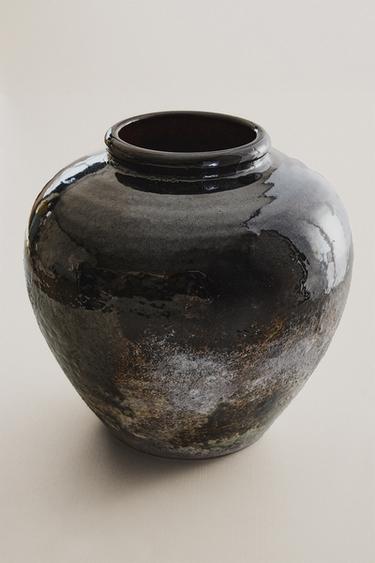 MITTLERE GLASIERTE STEINGUTVASE - Khaki von Zara