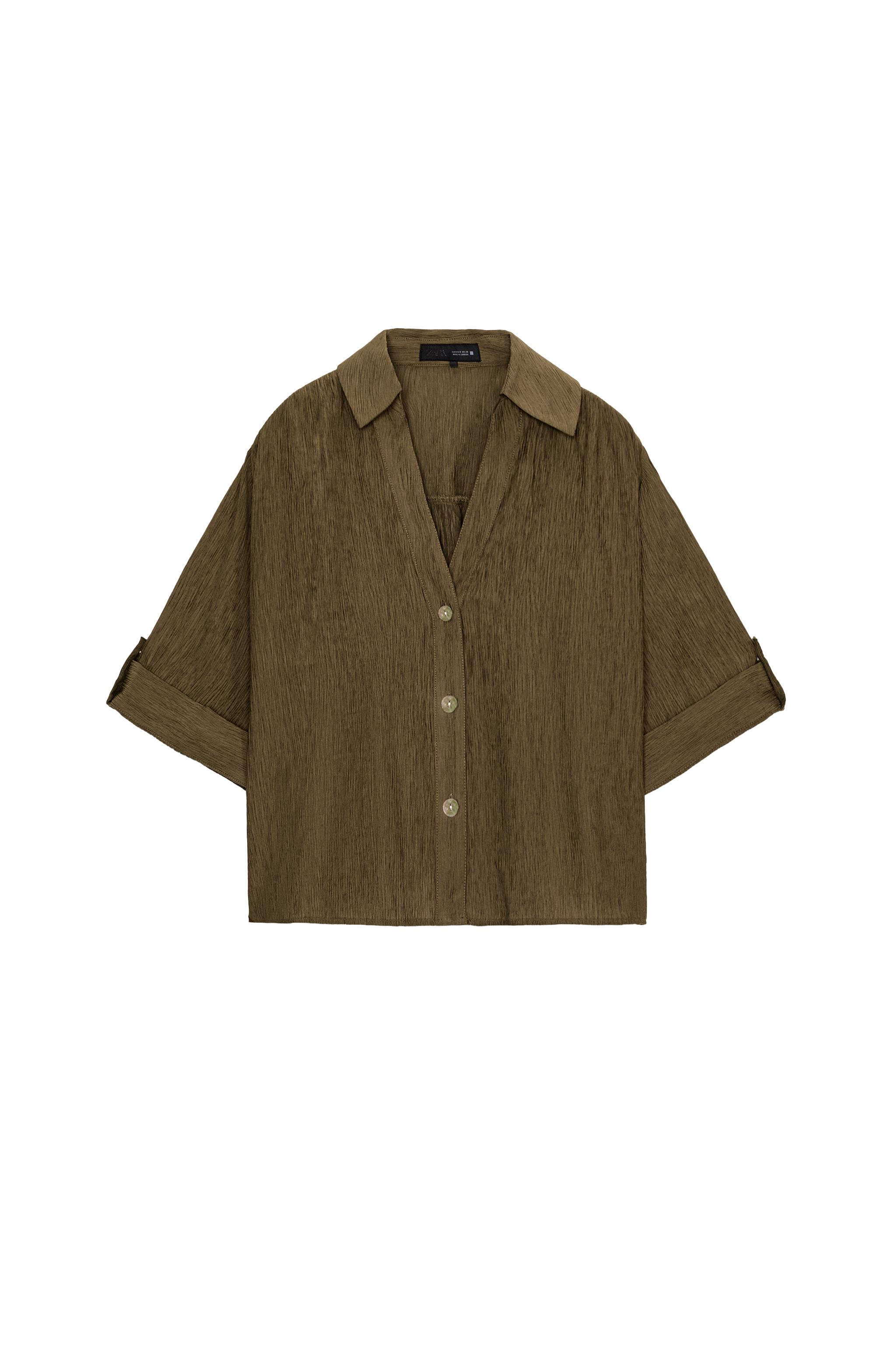FLOWY SHORT SLEEVE SHIRT - Olive green | ZARA United States FLOWY SHORT SLEEVE SHIRT - Olive green | ZARA United States