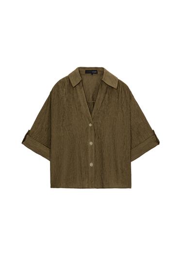 CAMISA FLUIDA MANGA CORTA - Oliva de Zara