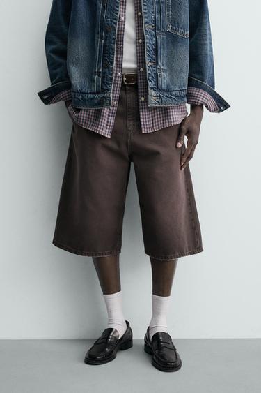 RELAXED FIT DENIM BERMUDA SHORTS - Brown by Zara