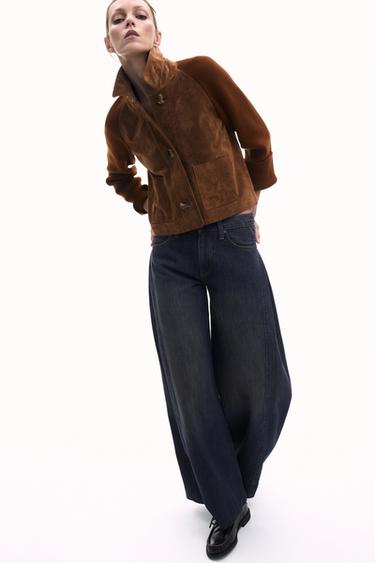 CONTRAST KNIT 100% LEATHER JACKET - camel by Zara