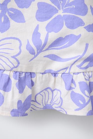 TOP IMPRIMÉ AVEC LIN - Écru / Bleu de Zara - Image 3