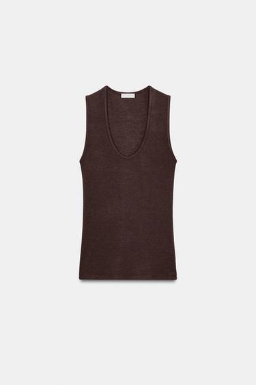 SLEEVELESS TOP - Brown marl by Zara
