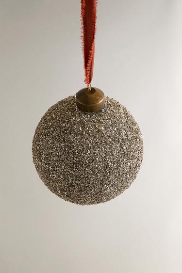 GLITTER BAUBLE CHRISTMAS TREE DECORATION - Silver by Zara - Image 1