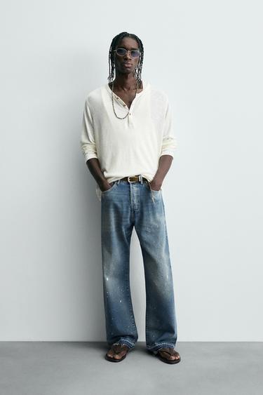 LOOSE FIT SPLATTER JEANS - Light blue by Zara