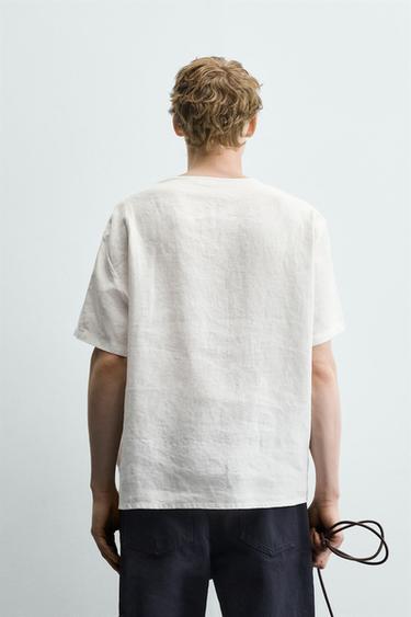 SHORT SLEEVE HEMP HENLEY SHIRT - White by Zara - Image 2