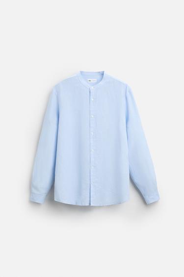 COTTON - LINEN SHIRT - Sky blue by Zara