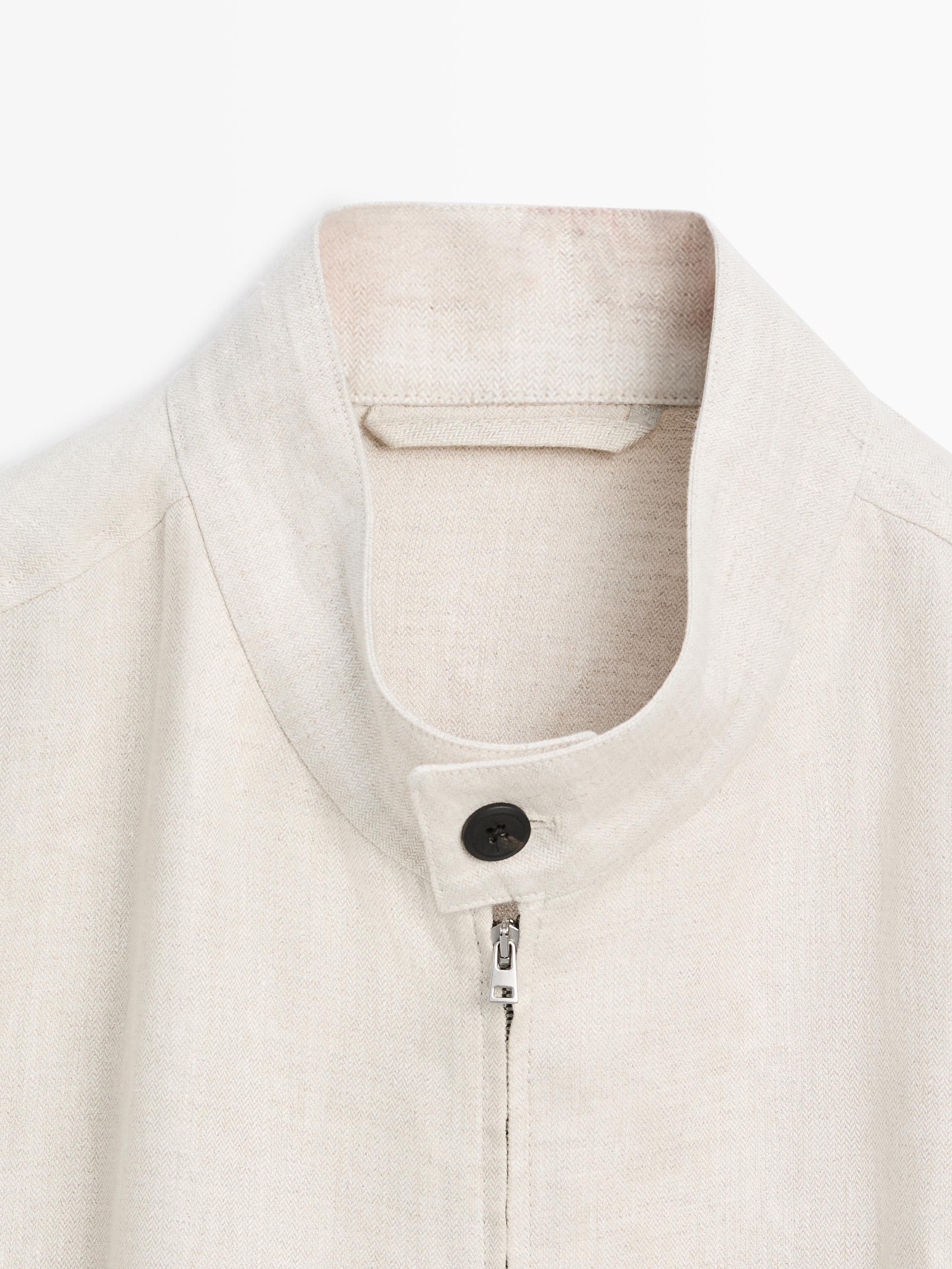 Short linen jacket with herringbone detail