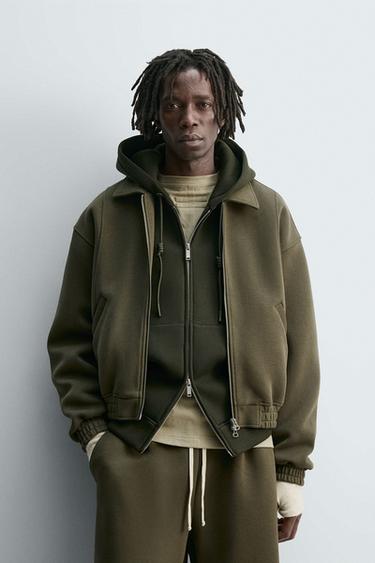 BOXY-FIT-JACKE IN NEOPRENOPTIK - Olivgrün von Zara