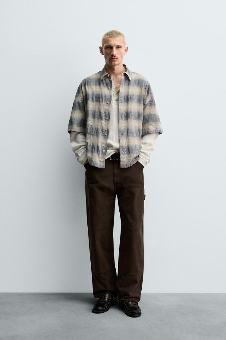 TEXTURED CHECK SHIRT Blue ZARA Thailand - Main Image