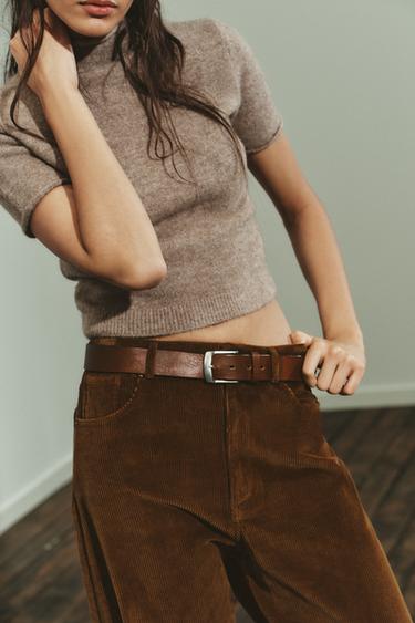 Zara SOFT KNIT SHORT SLEEVE JUMPER - Light mink