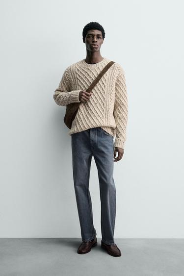 100% WOOL CABLE KNIT JUMPER WITH BUTTONS - Ecru by Zara