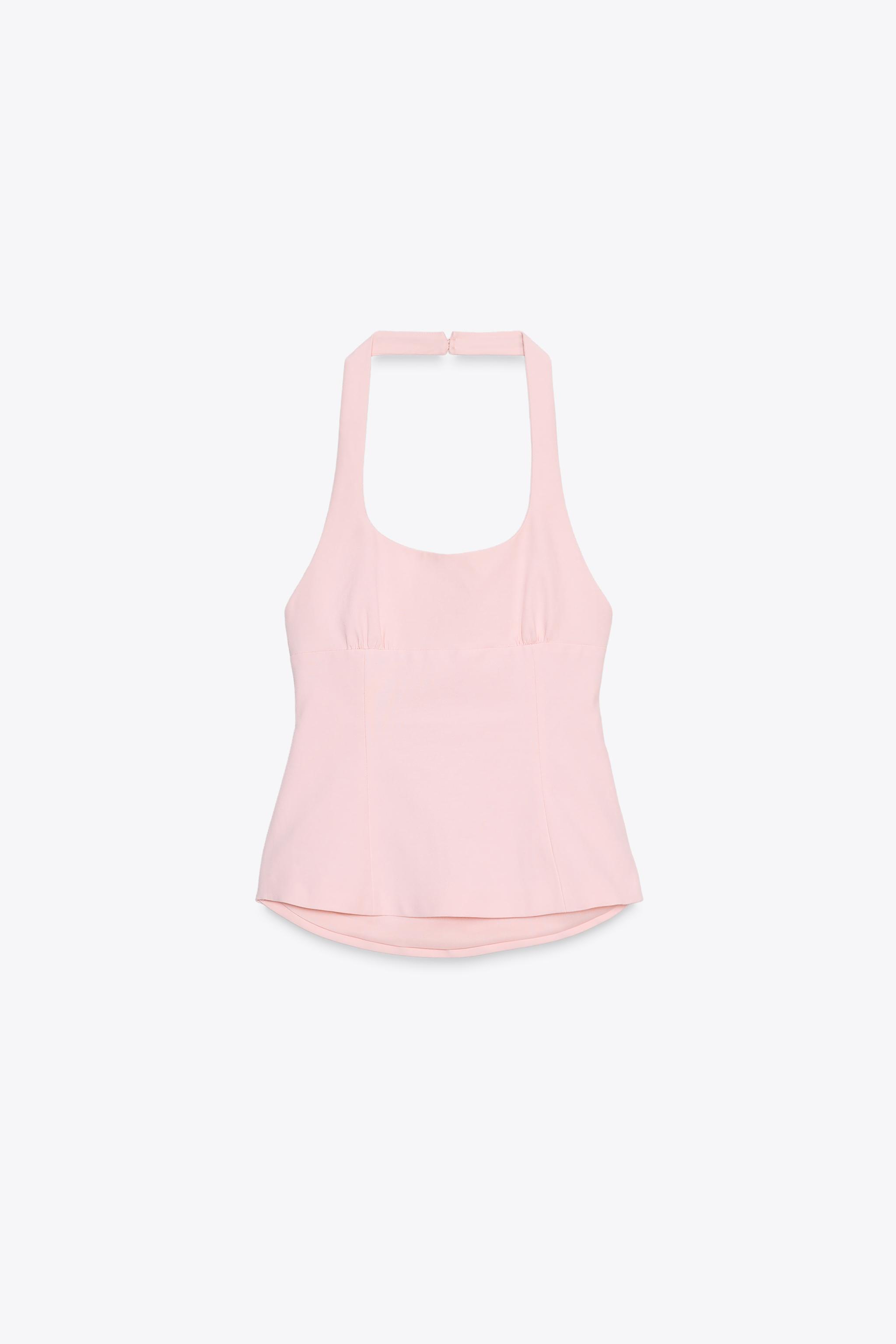 リボン付きホルターネックトップス - ライトピンク | ZARA Japan