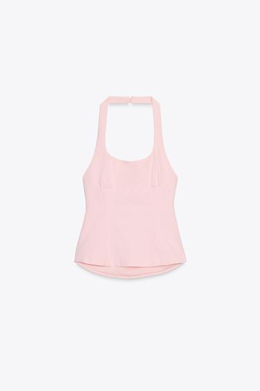 TOP HALTER LACETS - Rose clair de Zara - Image 3