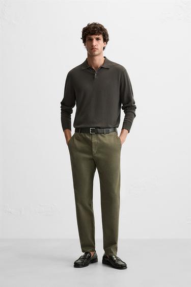 Zara REGULAR FIT CHINO PANTS - Dark green