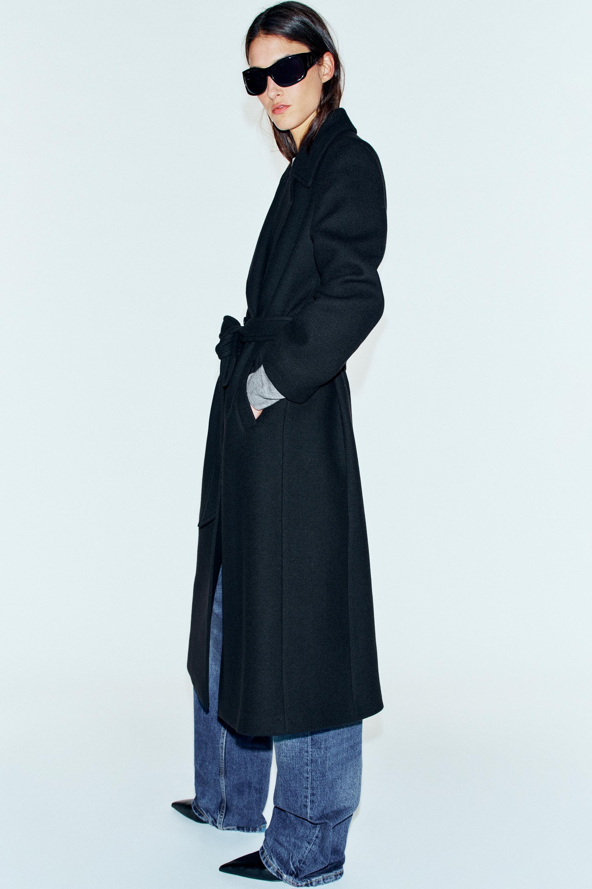 WOOL-BLEND BELTED LONG COAT