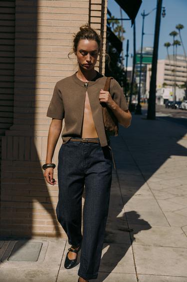 Z1975 BRAIDED BELT CHINO DENIM TROUSERS - Blue by Zara