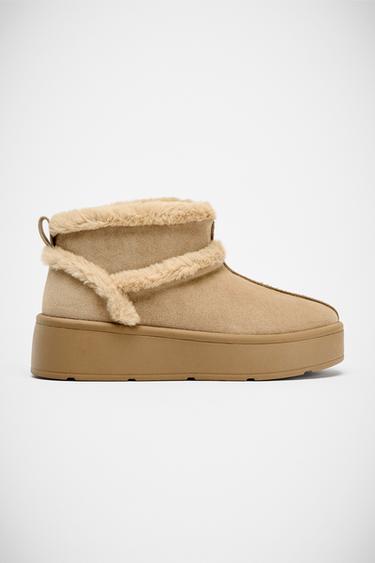 SOFT FAUX FUR ANKLE BOOTS - Brown by Zara