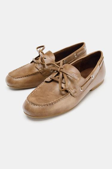 LACE-UP FLAT SHOES - Brown by Zara - Image 2