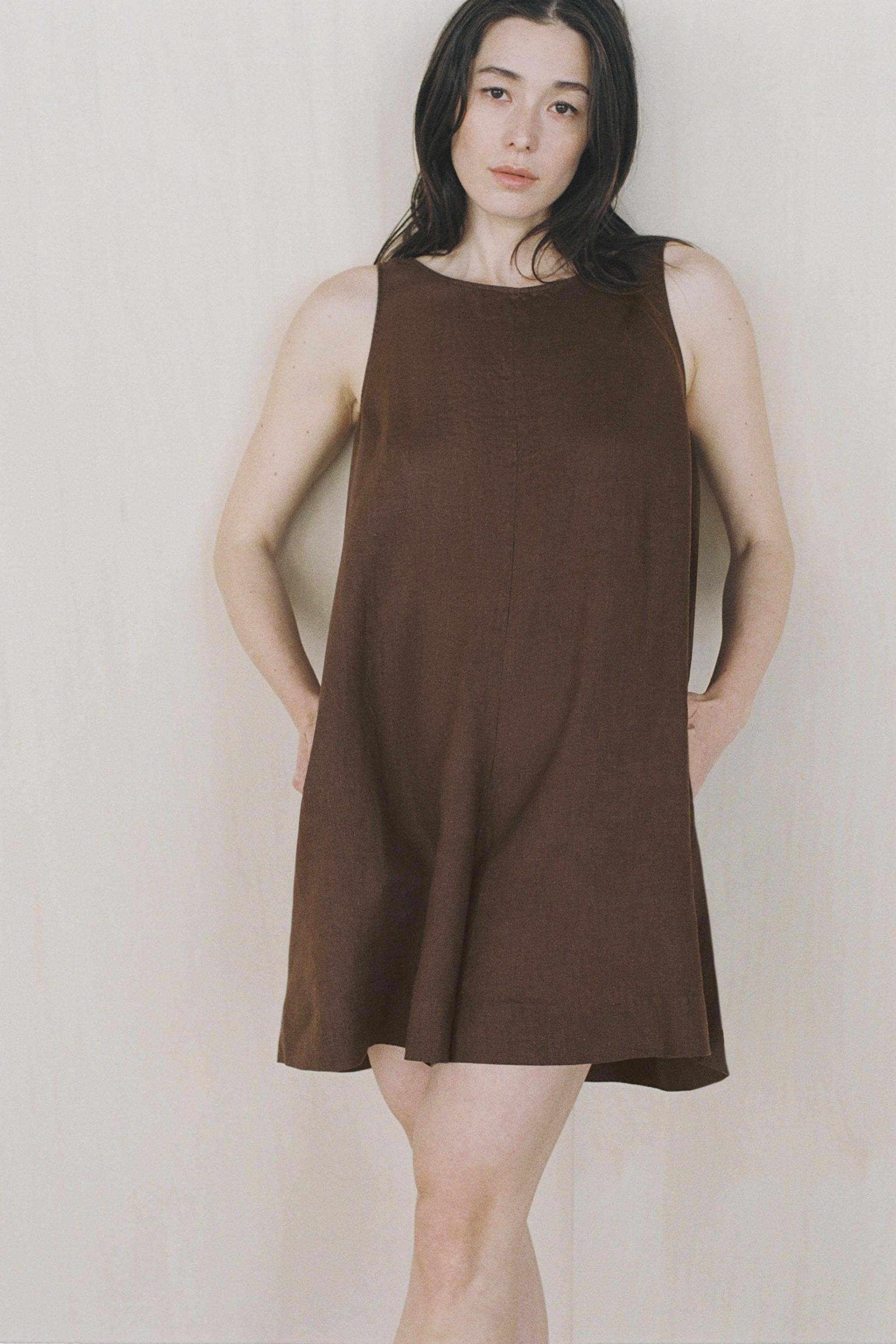 ZARA リネン100% ジャンプスーツ ZW COLLECTION 2678/044 リネン100% ジャンプスーツ ZW COLLECTION - ダークブラウン