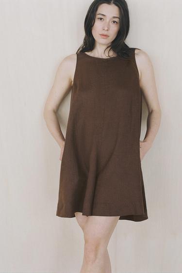 ZW COLLECTION 100% LINEN PLAYSUIT - Dark brown by Zara