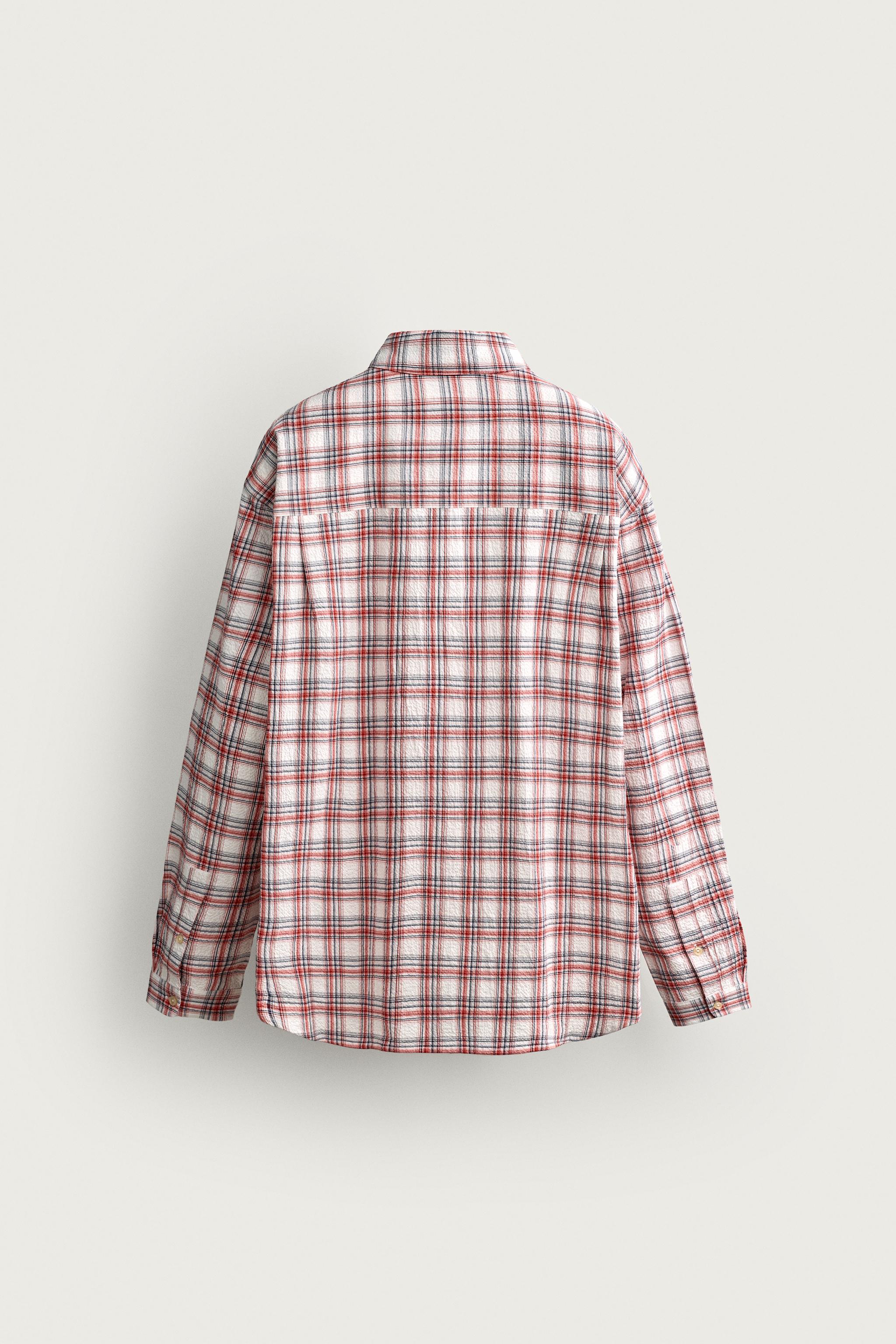 TEXTURED CHECKED SHIRT — Red / Navy