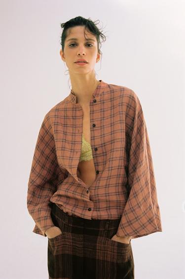 CAMISA LINO CUADROS ZW COLLECTION - Caldero de Zara