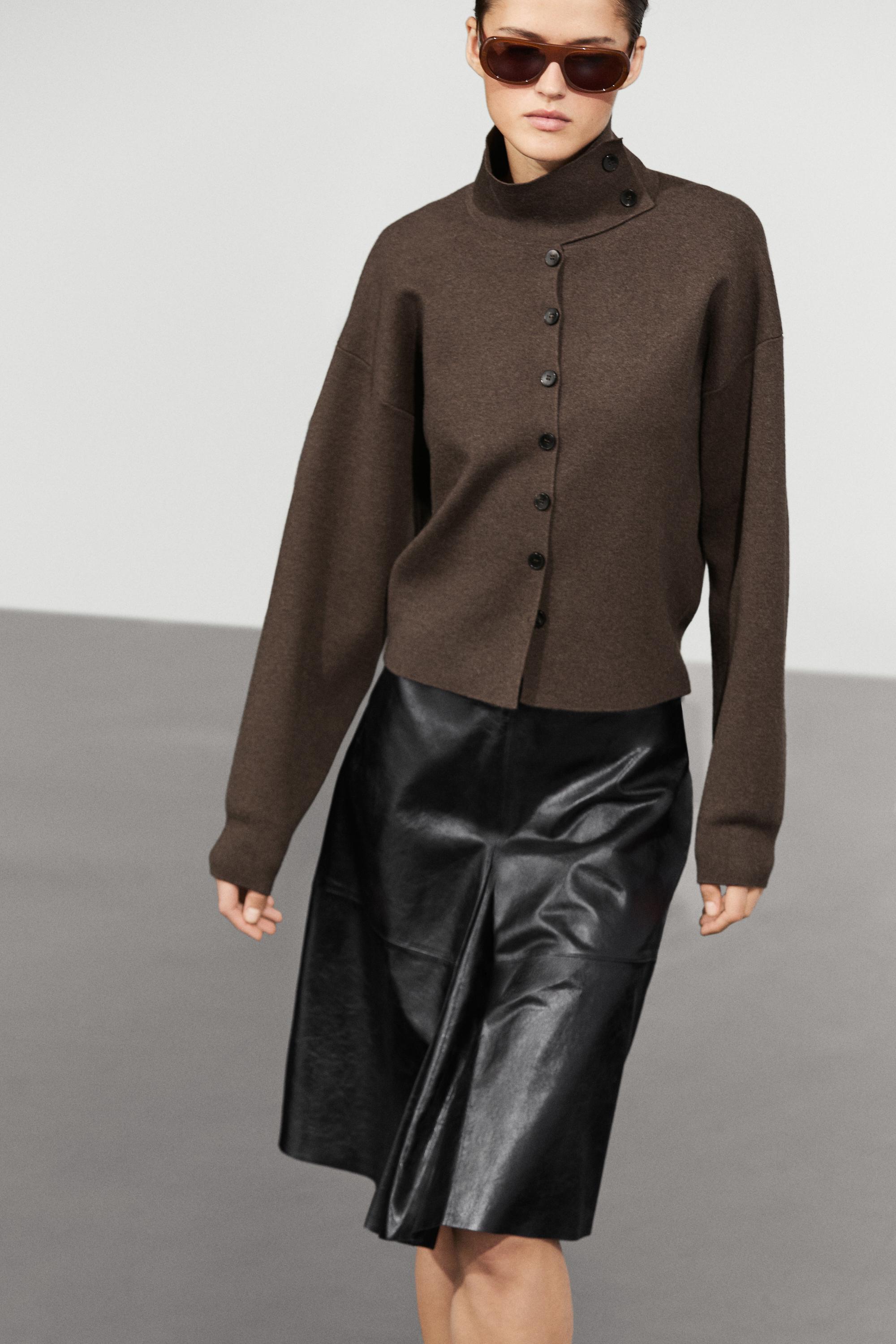 Knit cardigan with collar detail — Chocolate brown