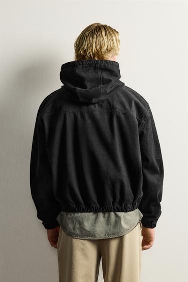FLEECE-LINED DENIM HOODIE — Black 2