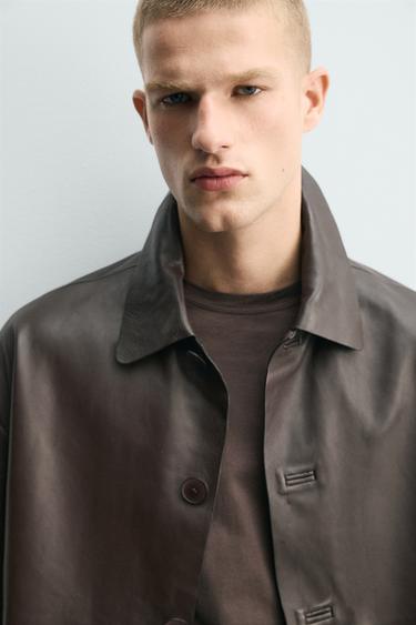 BLOUSON COUPE CARRÉE EN CUIR - Chocolat de Zara - Image 5