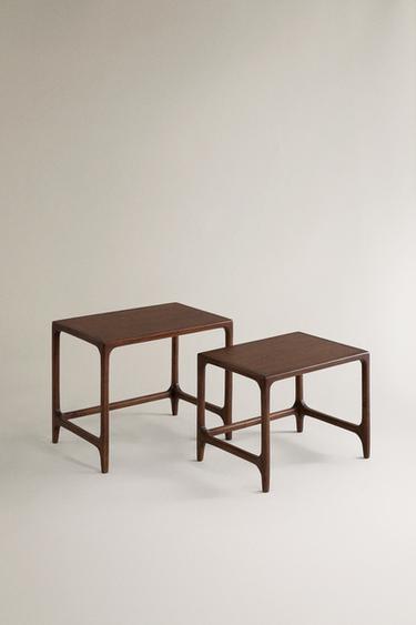 WOODEN NEST OF SIDE TABLES (SET OF 2) - Dark brown by Zara