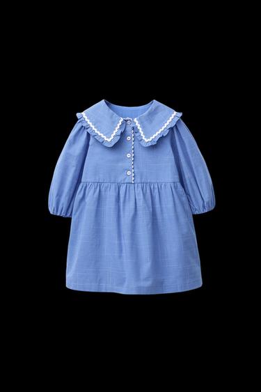 KARIRTES KLEID MIT BUBIKRAGEN - Blau von Zara