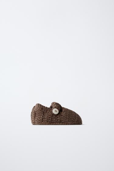 CHUNKY KNIT BOOTIES WITH BUTTON - Chocolate by Zara