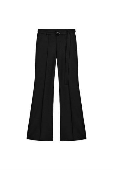 Zara CREPE BELTED PANTS - Black