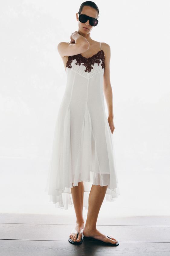 zara lace trim fitted dress ZW COLLECTION LACE DRESS - White
