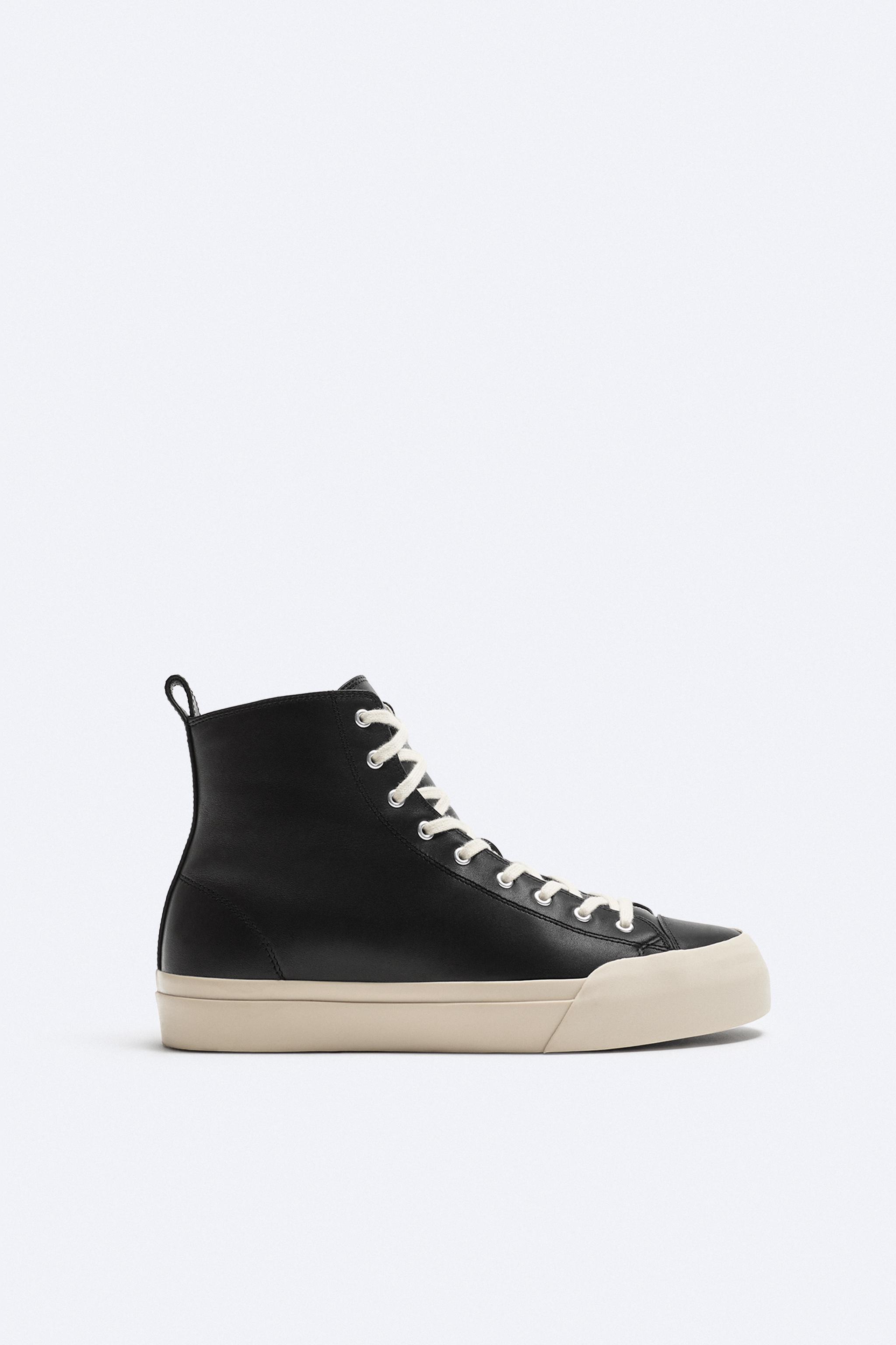 LEATHER HIGH TOP SNEAKERS - Black