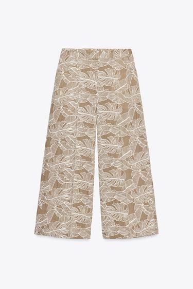 PANTALON JUPE-CULOTTE BRODÉ - Beige / Marron clair de Zara - Image 5