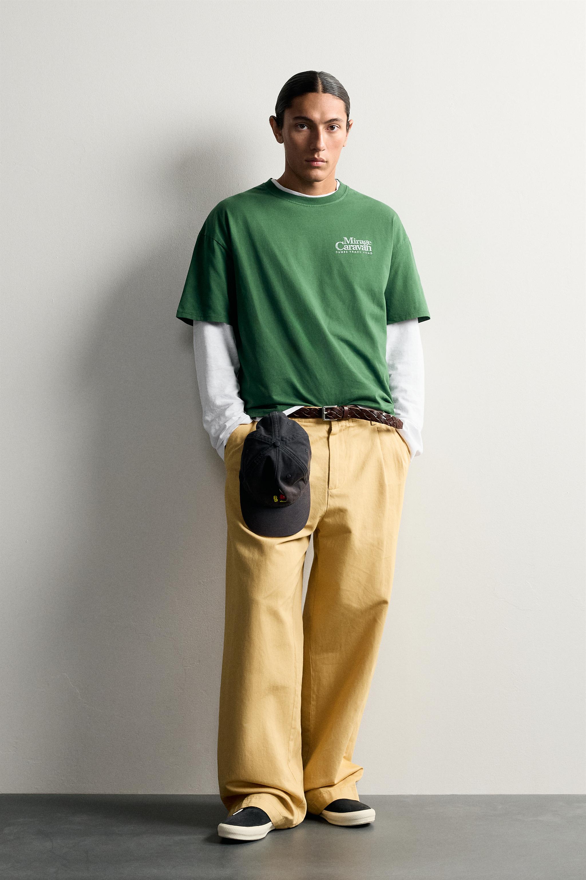 RELAXED FIT WASHED PRINT T-SHIRT - Green | ZARA United States