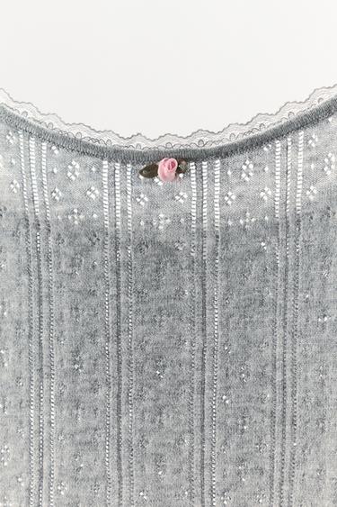 TOP À BRETELLES POINTELLE FLEUR - Gris de Zara - Image 4