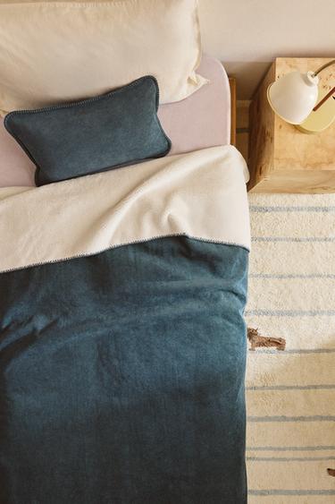 CHILDREN'S FAUX SHEARLING AND CORDUROY BEDSPREAD - Green by Zara