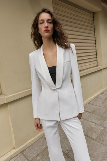 SATIN TUXEDO BLAZER - Oyster-white by Zara