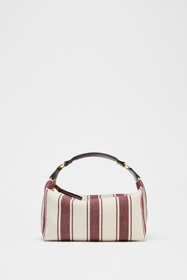 BOLSO CITY TEJIDO RAYAS - Rojo Burdeos de Zara