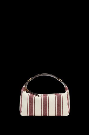 Zara STRIPED FABRIC CITY BAG - Burgundy Red - Image 0