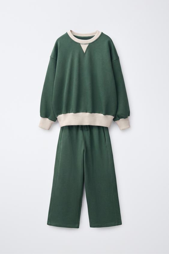 COLOUR BLOCK SWEATSHIRT AND WIDE-LEG TROUSERS SET - Green by Zara - Image 0