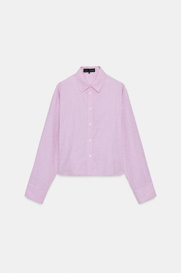 체크 뒷면 플리츠 프론트 셔츠 - Zara의 로즈핑크 / 화이트 - 이미지 0