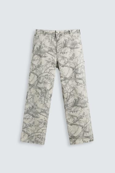 CALÇA CARPINTEIRO COM ESTAMPA ABSTRATA - Cinza-claro da Zara