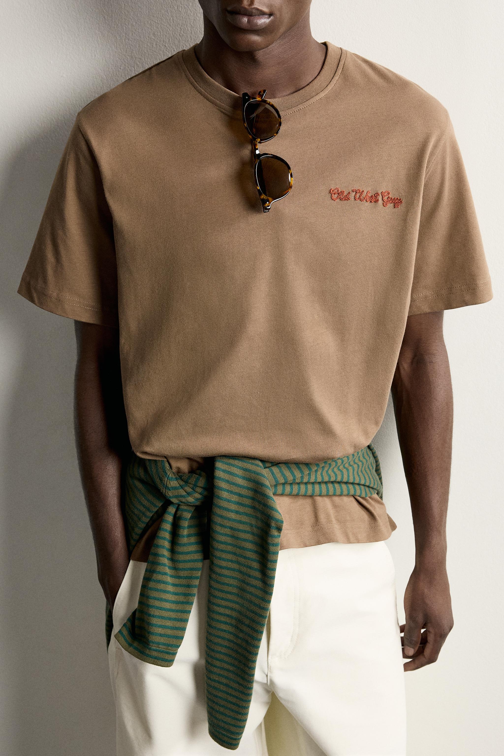 Мужские футболки Zara REGULAR FIT EMBROIDERED TEXT T-SHIRT — фото 5